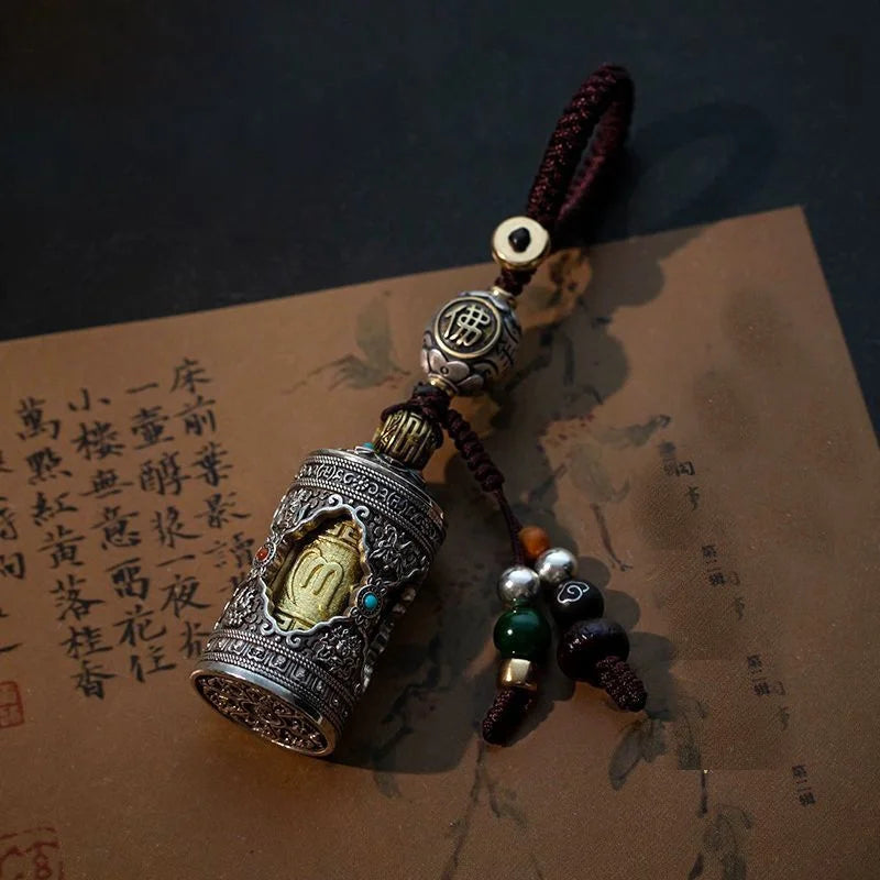 Six Character Great Bright Mantra Rotating Warp Cylinder Pendant Car Keychain For Men Women Jewelry Tassel Budda Beads Accessory
