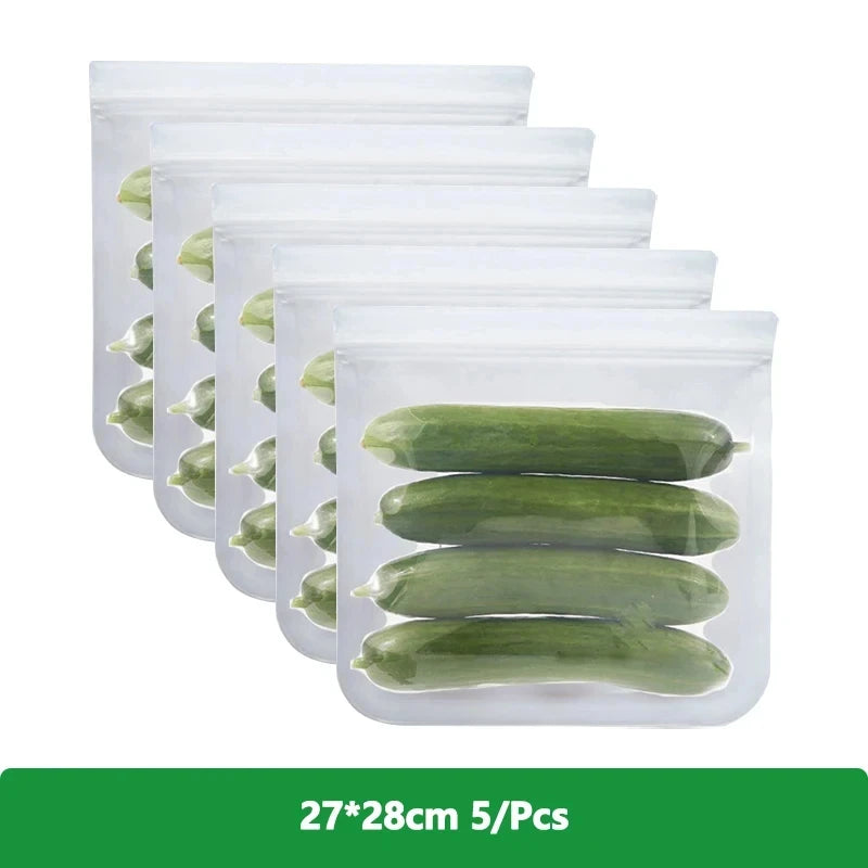 1/5/10 Pcs Reusable Ziplock Silicone Bags Dishwasher Safe Freezer Bag Lunch Bag Sandwich Bags BPA Free for Food Storage Home - AMULET RING STORE