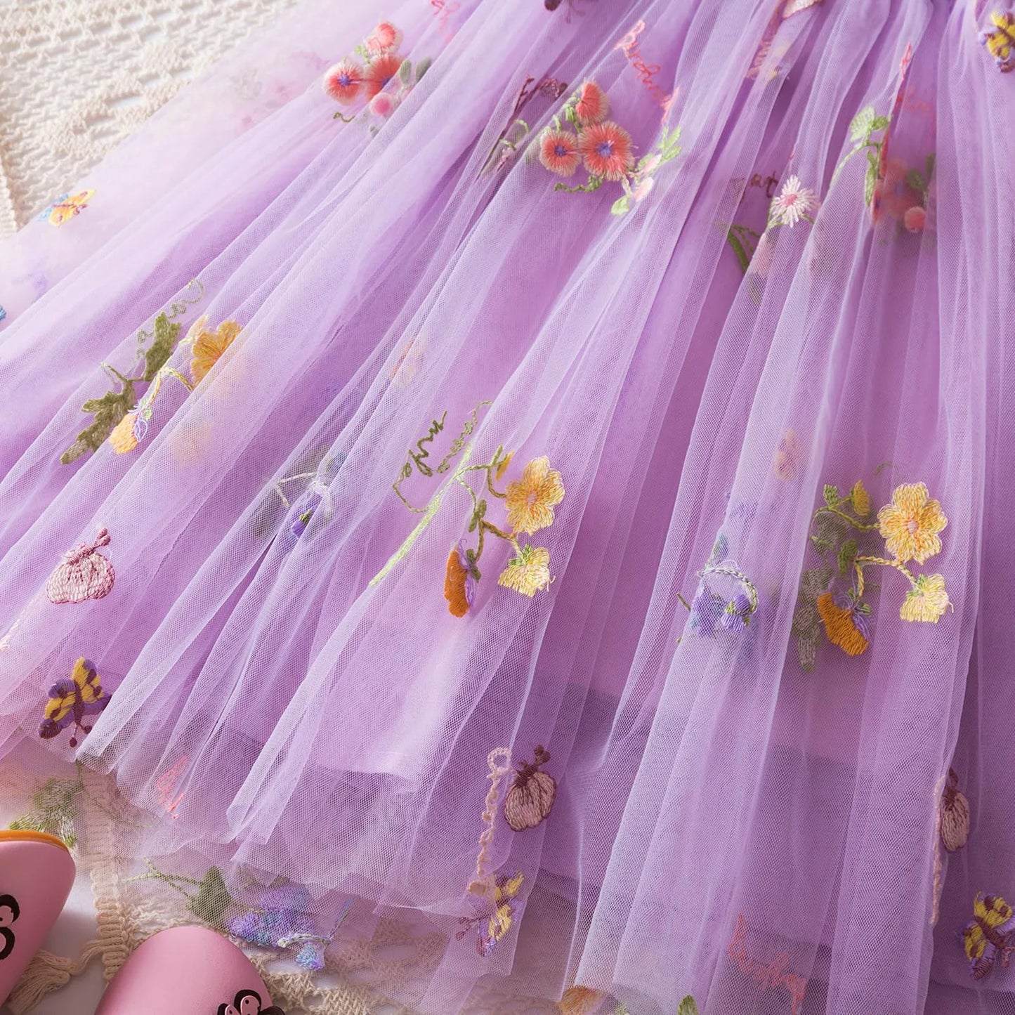 Delicate Party Prom Evening Dress Colorful Flower Embroidery Dresses Fashion Butterfly Princess Dress Birthday Princess Clothes