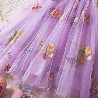 Delicate Party Prom Evening Dress Colorful Flower Embroidery Dresses Fashion Butterfly Princess Dress Birthday Princess Clothes