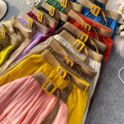 White High Waist A-Line Midi Skirt Women's Summer Casual Flared Cake Skirt Korean Sle Baking Poer Skirt for Young Women