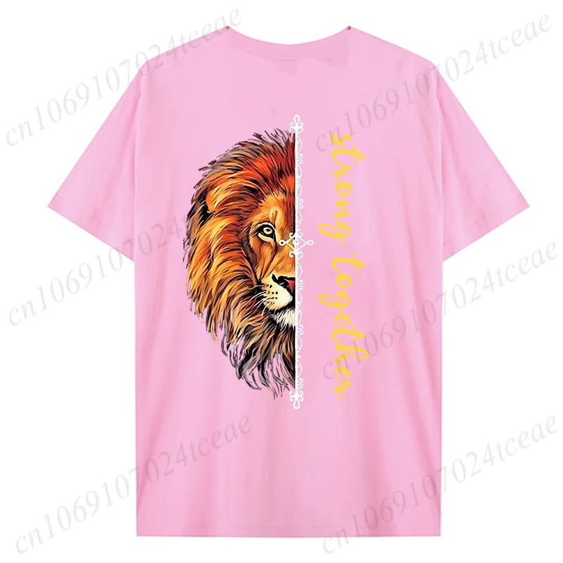 Fashion Valentine's Day Tees Shirt Lion Animal Back Print Graphic Y2k Tops Lover Couples Matching T-shirt Men & Women Clothing - AMULET RING STORE