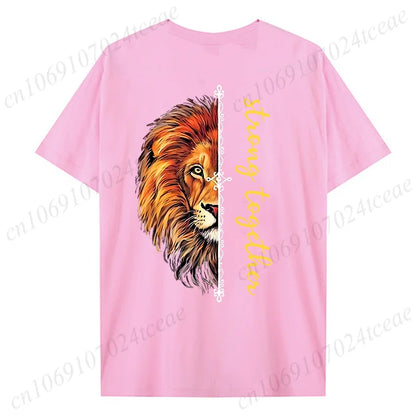 Fashion Valentine's Day Tees Shirt Lion Animal Back Print Graphic Y2k Tops Lover Couples Matching T-shirt Men & Women Clothing - AMULET RING STORE