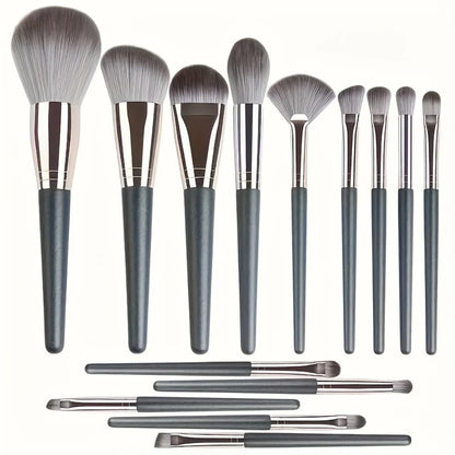 Green Cloud 14-Piece Makeup Brush Set - Super Soft Full Beginner Set for Paint, Powder, and Foundation - Beauty Tools - AMULET RING STORE