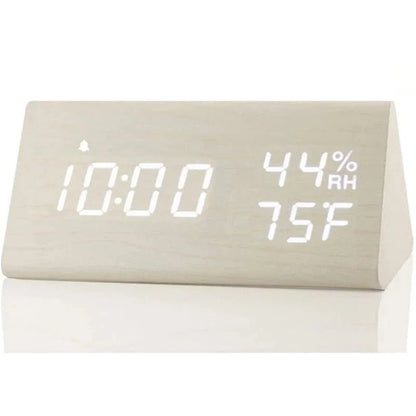 Wooden Alarm Clock Clock LED Time Display USB Charger Humidity and Temperature Detection Digital Alarm Clock For Bedside Table