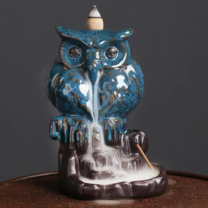 Waterfall Incense Burner Owl-Shaped Figurines Home Decor Waterfall Incense Holder Aesthetic Burning Pot Desktop Decorations For - AMULET RING STORE