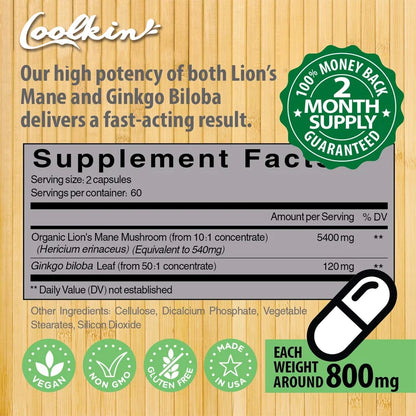 Lion's Mane Mushroom Capsules - Enhance The Immune System, Improve Memory, Protect Brain Nerves, Relieve Stress - AMULET RING STORE