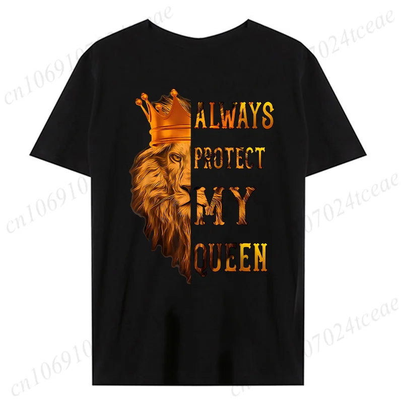 Fashion Valentine's Day Tees Shirt Lion Animal Back Print Graphic Y2k Tops Lover Couples Matching T-shirt Men & Women Clothing - AMULET RING STORE