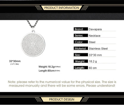 Dawapara 99 Names of Allah Necklace Islamic Muslim Arabian Calligraphy Ayatul Kursi Pendant Religious Stainless Steel Jewelry - AMULET RING STORE