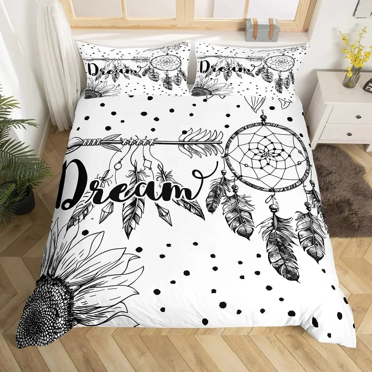 Dream Catcher Bedding Set Boho Mandala Duvet Cover Twin King,Exotic Tribal Feather Comforter Cover Starry Sky Galaxy Quilt Cover