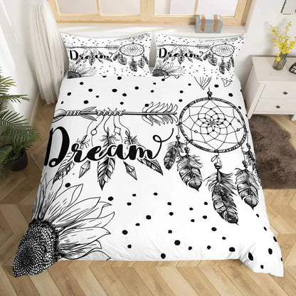 Dream Catcher Bedding Set Boho Mandala Duvet Cover Twin King,Exotic Tribal Feather Comforter Cover Starry Sky Galaxy Quilt Cover