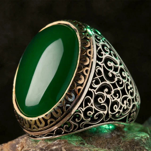 American Green Gem Inlaid Men's Luxury Ring AMULET RING STORE