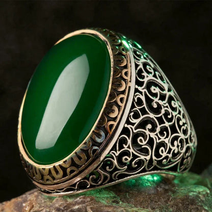 American Green Gem Inlaid Men's Luxury Ring