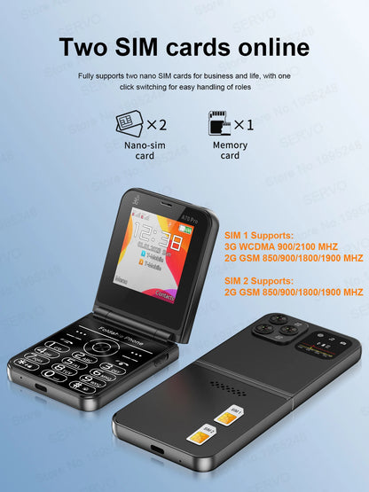 SERVO A70 Pro 3G Network Foldable Phone Speed Dial Call Recording FM Radio Flashlight Key 2.6" Screen Flip Phones 2 SIM Standby