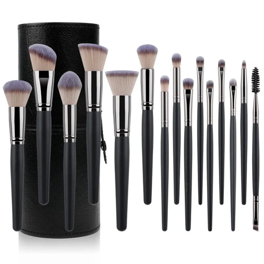 New Cangzhou15Pink Plaid Makeup Brush Set Rose Gold Wooden Handle Makeup Tools - AMULET RING STORE