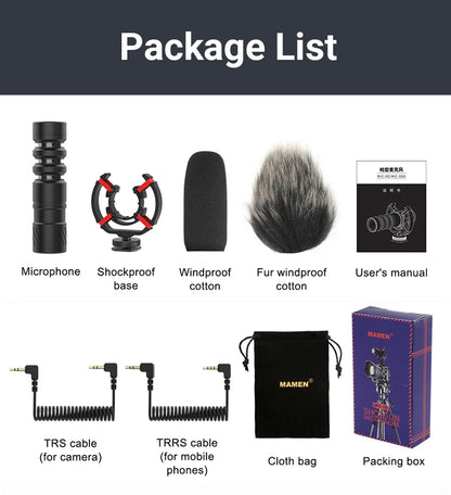 MAMEN Professional Shotgun Microphone Vlog Podcast Microfone Cardioid Pickup for Canon Nikon Camera Phone Interview Recording