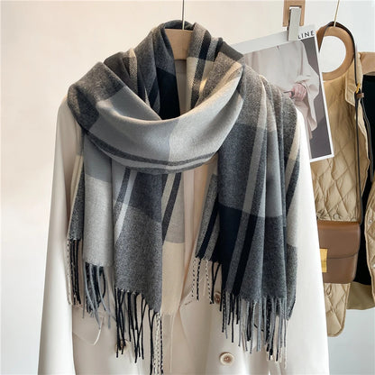 Warm Cashmere Blanket Women Travel Winter Scarf Fashion Plaid Pashmina Thick Shawl Wraps With Tassel Casual Bufanda Poncho New - AMULET RING STORE