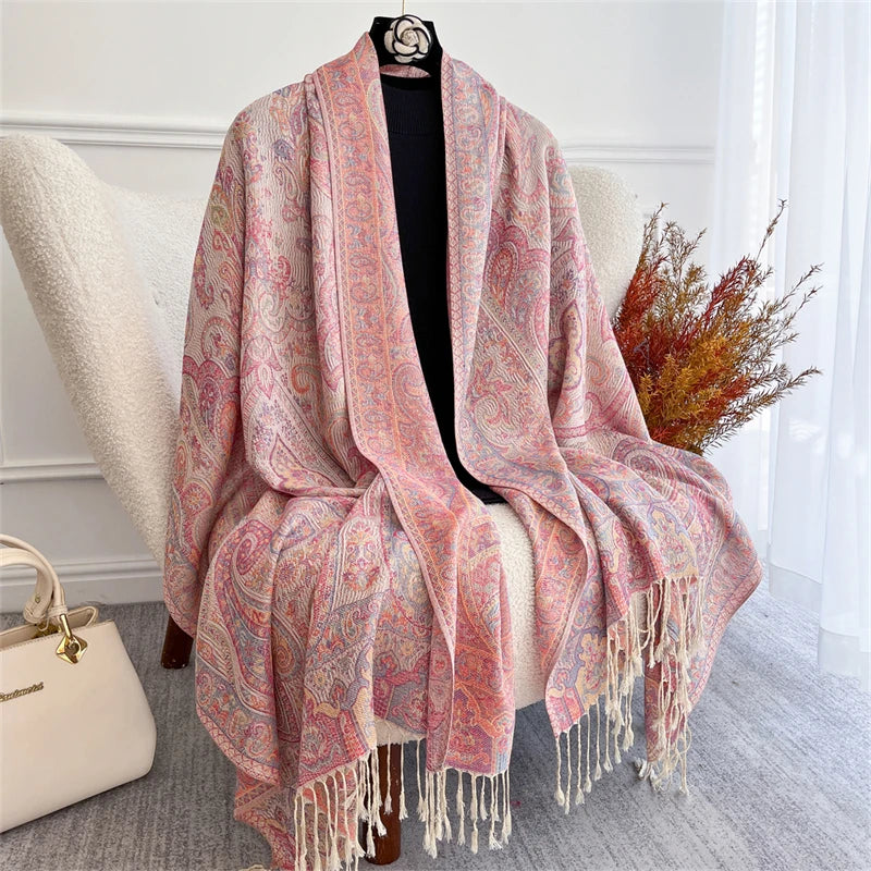 Autumn Bohemian Ethnic Paisley Cashmere Shawls Scarf for Women Warm Jacquard Pashmina Scarves Print Design Lady Foulard Stoles - AMULET RING STORE