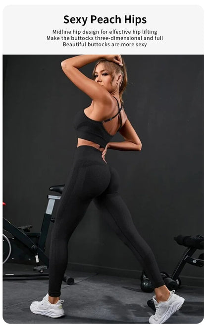 2 Pieces Women's Tracksuit Seamless Yoga Set Workout Sportswear Gym Clothing High Waist Leggings Fitness Sports Suits - AMULET RING STORE