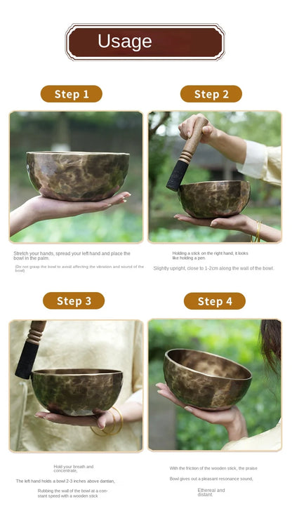 Full Moon Tibetan Singing Bowl Handmade Mindfulness Meditation Nepal Singing Bowls Yoga Chakra Sound Healing Therapy Accessories - AMULET RING STORE