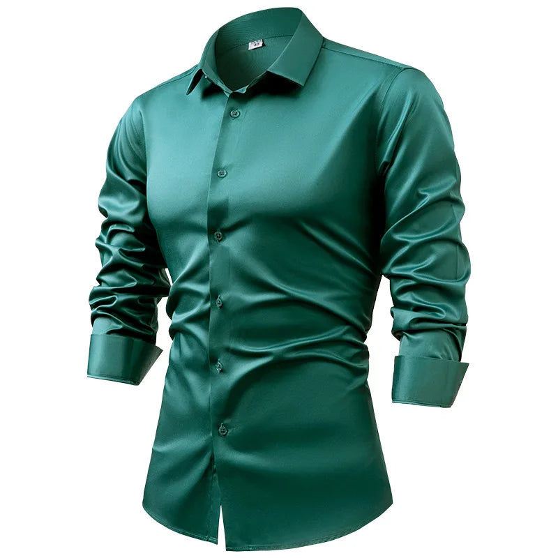 Anti-Wrinkle Men Shirts Long Sleeve Dress Shirts For Men Slim Fit Camisa Social Business Blouse White Blue Office Shirt S-5XL