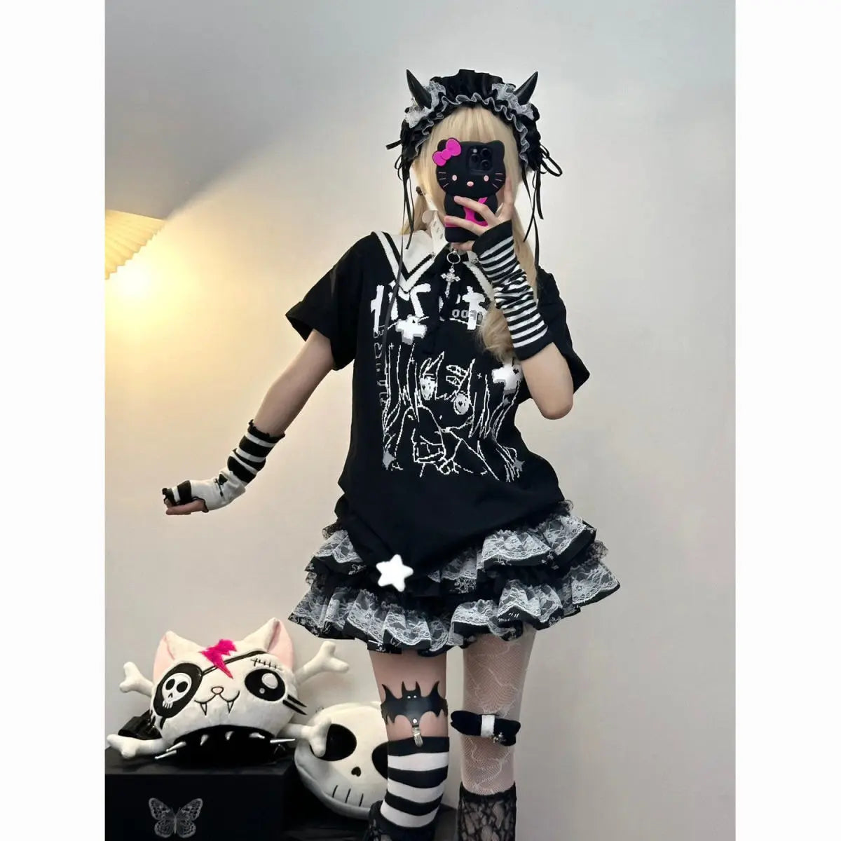 New Skirt Subculture Y2k Japanese Miniskirt Black Punk Harajuku Retro Mini Dress Party Skinny Lace Layered Puff A-line Skirts - AMULET RING STORE