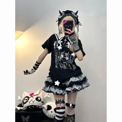 New Skirt Subculture Y2k Japanese Miniskirt Black Punk Harajuku Retro Mini Dress Party Skinny Lace Layered Puff A-line Skirts - AMULET RING STORE