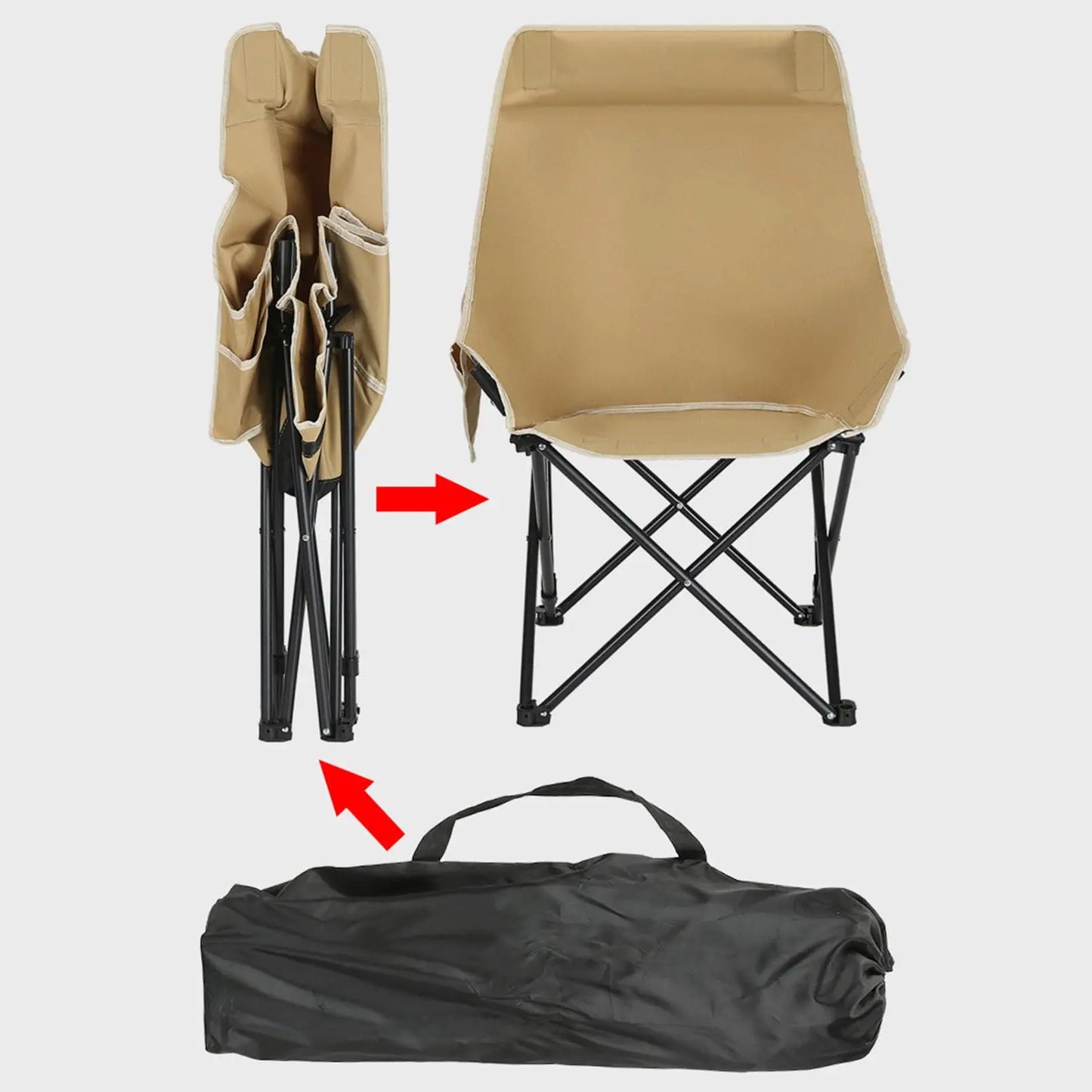 Moon shaped semi recliner folding chair with outdoor handbag, waist and back cushion with side pockets, durable and long-lasting - AMULET RING STORE