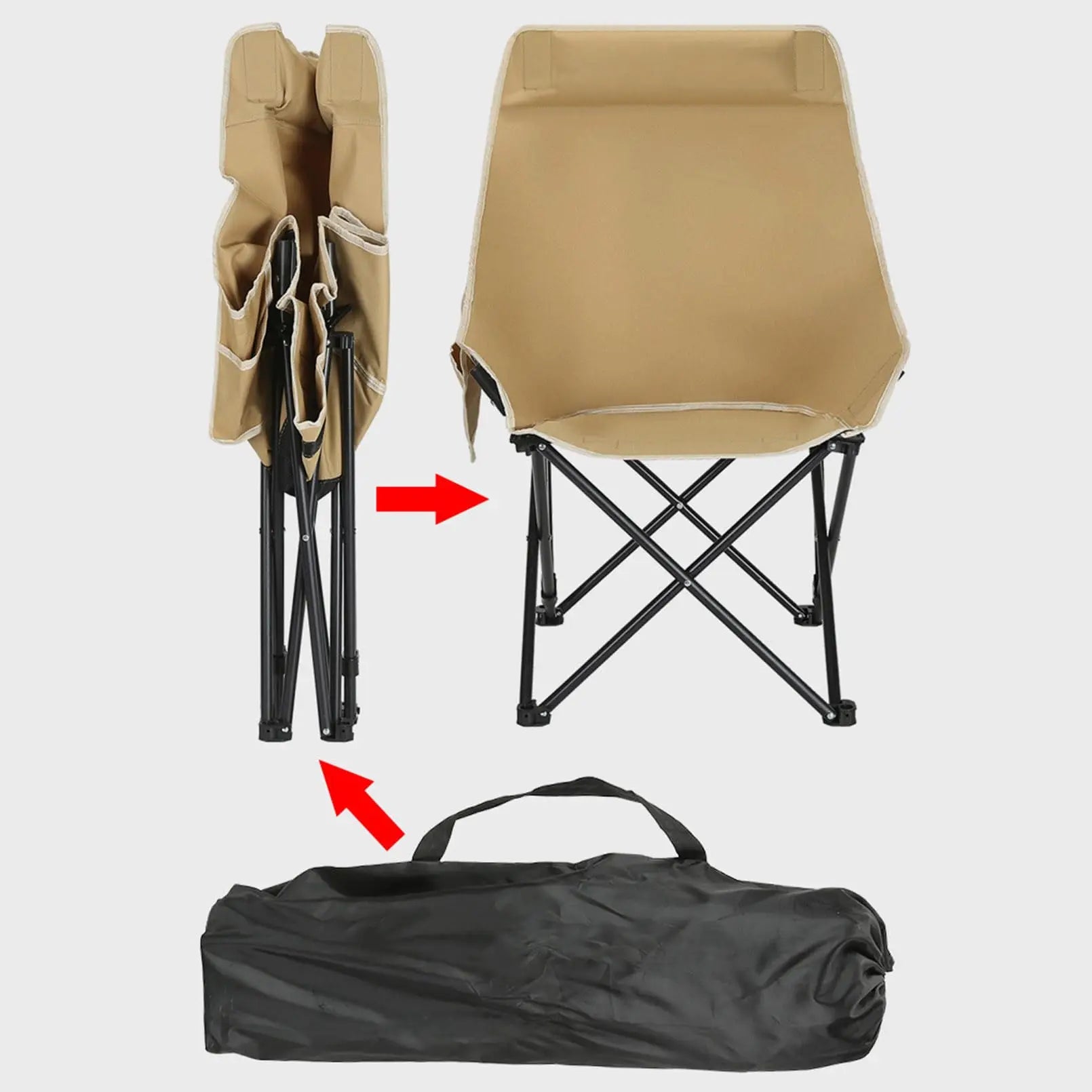 Moon shaped semi recliner folding chair with outdoor handbag, waist and back cushion with side pockets, durable and long-lasting - AMULET RING STORE