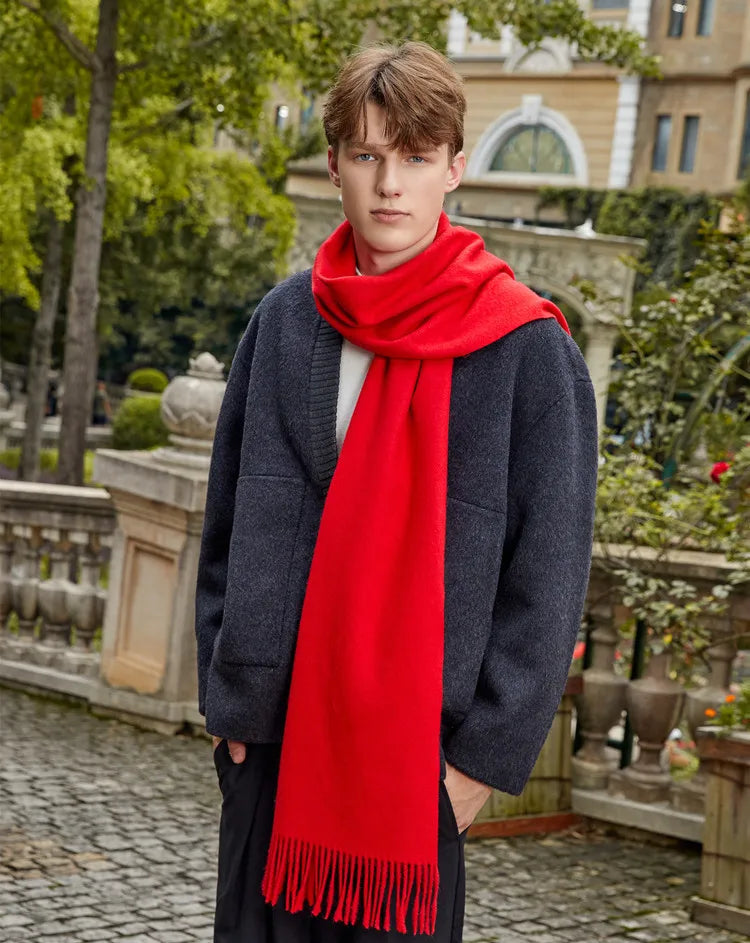 Classic Simple Solid Wool Blend Scarf Women Men Fall Winter High Quality Woolen Shawl Thick Warm Tassel Muffler Female Male Wrap