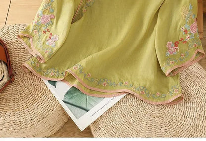 Casual Loose Blouse Shirt Women Clothes Summer Cotton Linen Ladies Tops Tee Blusas Vintage Embroidery Woman Shirt Camiseta Mujer