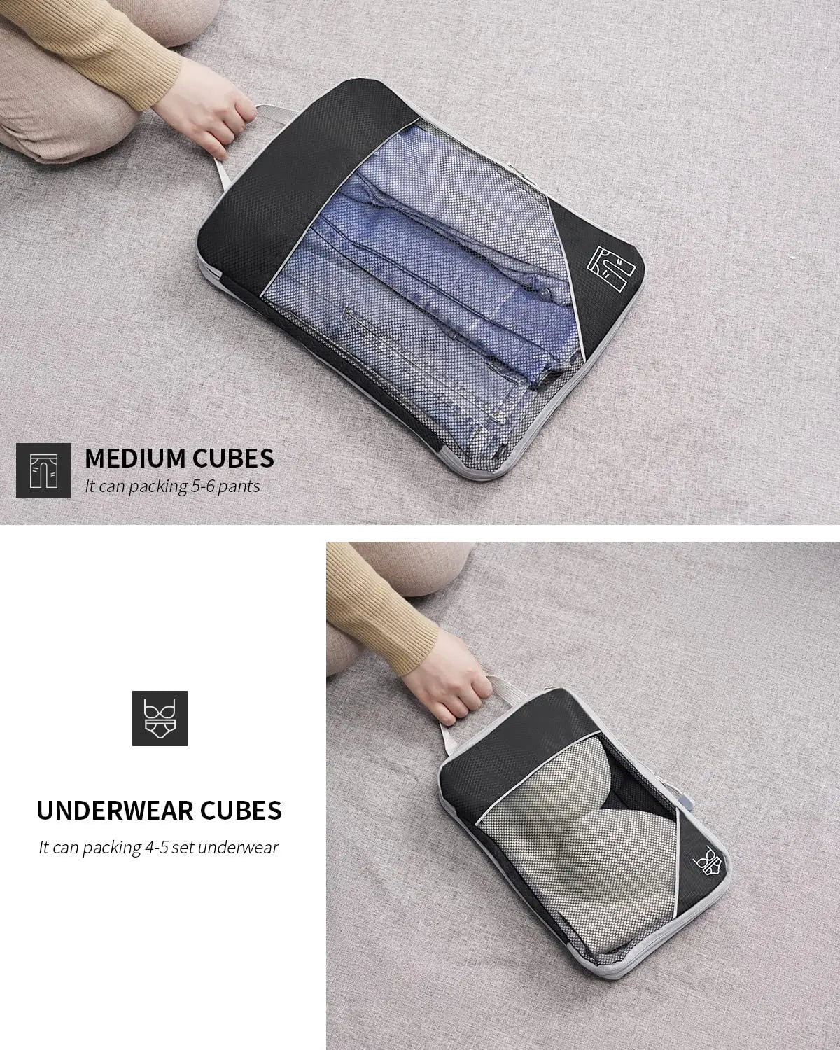 3/6PCS Compressed Packing Cubes Travel Storage Set With Shoe Bag Mesh Visual Luggage Organizer Portable Lightweight Suitcase Bag - AMULET RING STORE