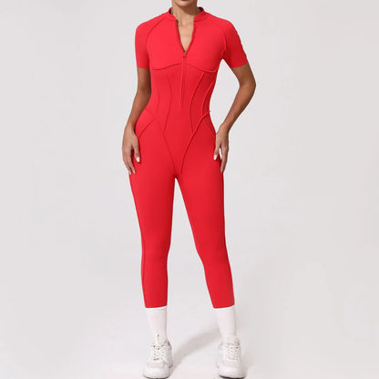 Seamless Yoga Jumpsuit Sports Fitness Backless Tight Zipper Long-sleeved One-Piece Workout Clothes Gym Leggings Sportswear