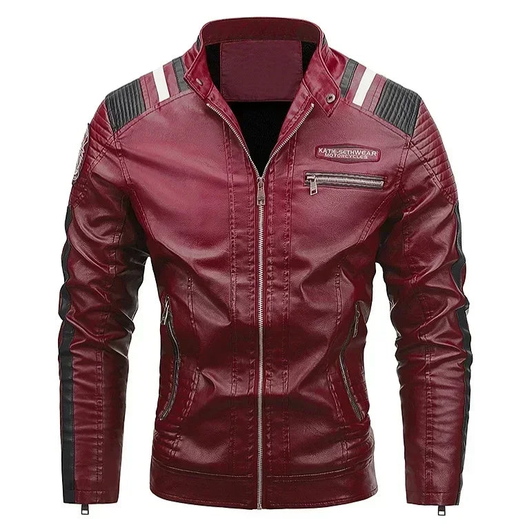 Men's Motorcycle Leather Jacket Standing Collar Coat Jacket Men's Leather Bomber Moto Jackets Baseball Collar PU Bike For Male
