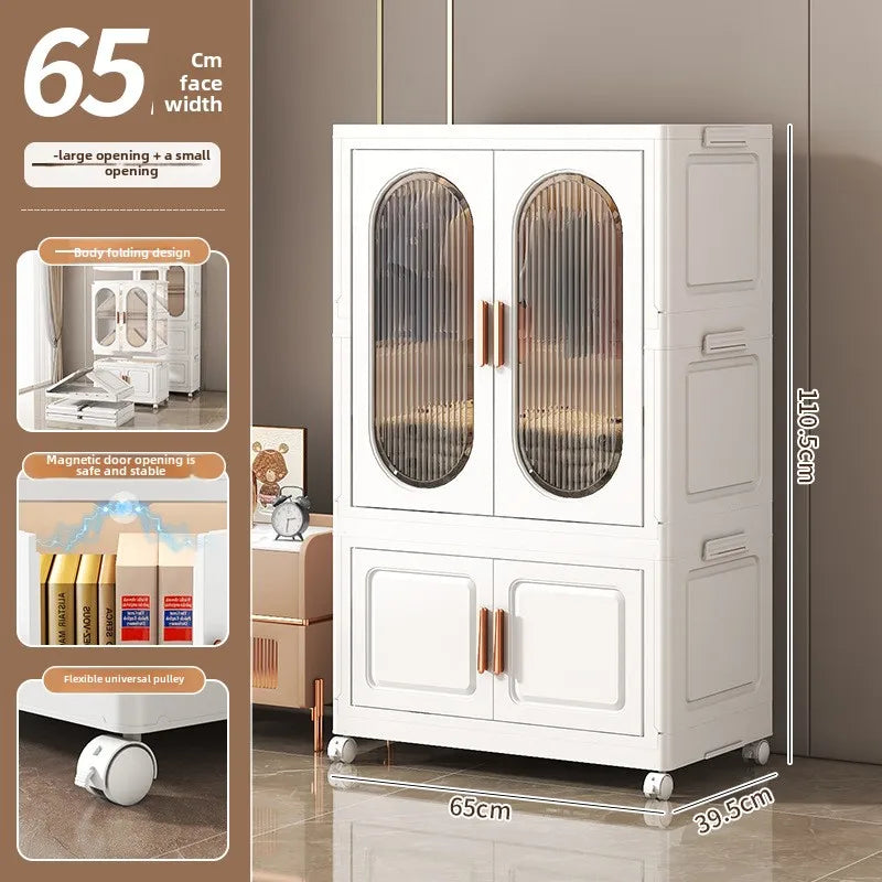 Stackable Large Capacity Fold Storage Box Plastic Clothing Storage Bin with Lid with Wheels Sundries Storages With Double Door - AMULET RING STORE