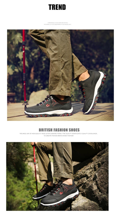 Men's Hiking Shoes Waterproof Leather Outdoor PU Shoes Wear-resistant Men Trekking Walking Hunting Tactical Sneakers - AMULET RING STORE