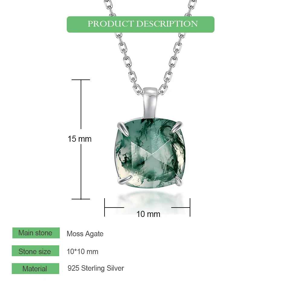 WES 100% 925 Silver Natural Unique Boho Moss Agate Pendant Necklace for Woman Earth Day Forest Jewelry Engagement Gift Wholesale - AMULET RING STORE