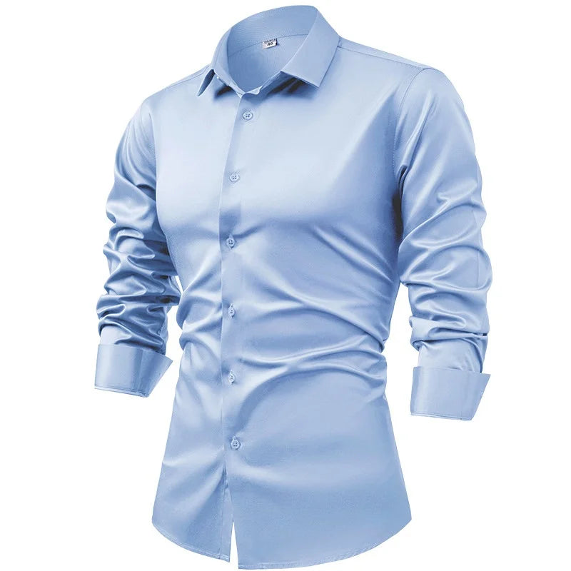 Anti-Wrinkle Men Shirts Long Sleeve Dress Shirts For Men Slim Fit Camisa Social Business Blouse White Blue Office Shirt S-5XL
