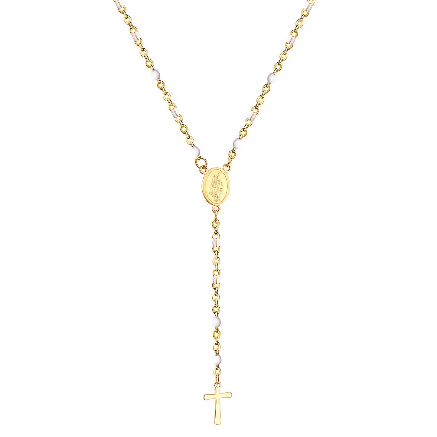 ASONSTEEL Long Scapular Catholic Rosaries Beads Christian Cross Jesus Pendant Necklaces Stainless Steel For Women Men Jewelry