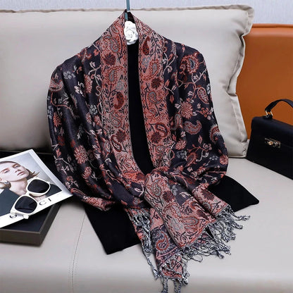 Fashion Autumn Colorful Cashmere Scarf Shawl for Women Pashmina Floral Wrap Female Thick Blanket Soft Bufanda Kerchief