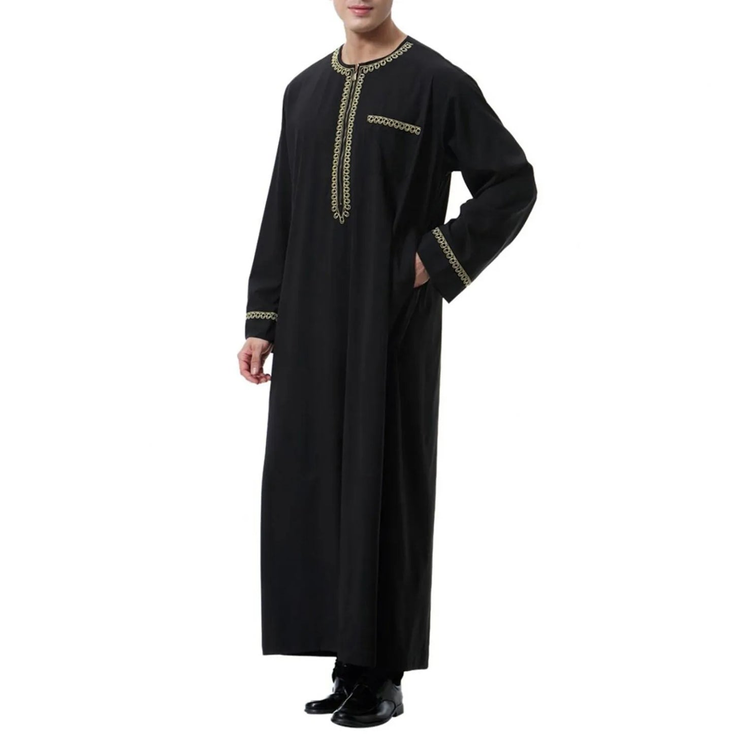Muslim Fashion Men Jubba Thobes Arabic Pakistan Dubai Kaftan Abaya Robes Islamic Clothing Saudi Arabia Black Long Blouse Dress