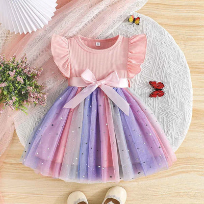 Baby Girl Cute Dress New Summer Toddler Kids Mesh Tutu Dresses Sequin Bow Children Birthday Party Dress Baby Girls Tulle Clothes