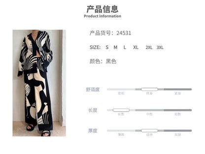 2025 Women's Graffiti Casual Shirt Women's Personalized Collar Long Sleeve Fashion Printed Set Women's Two Piece Set