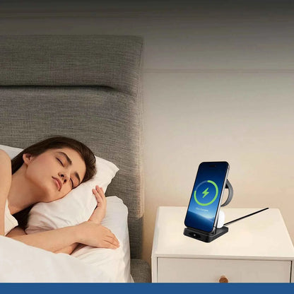 3-in-1 Wireless Charging Station 18W Travel Fast Charger Magnetic Wide Compatibility Foldable For iPhone Samsung Airpods iWatch