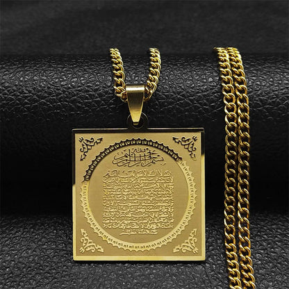 2024 Muslim Islamic Quran Stainless Steel Chain Necklace Women/Men Gold Color Necklaces Pendants Jewelry gargantilla N2279S05