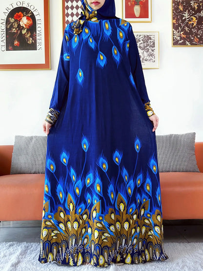 2025 Floral Ramadan Muslim Dress Solid Color Khimar Kaftan Abaya Robe with Attached Hijab Middle East Prayer Garment for Women - AMULET RING STORE