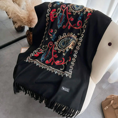 Travel Warm Cashmere Shawl Scarf Fashion Women Embroidery Print Pashmina Blanket Wraps Female Poncho Bufanda Autumn and Winter