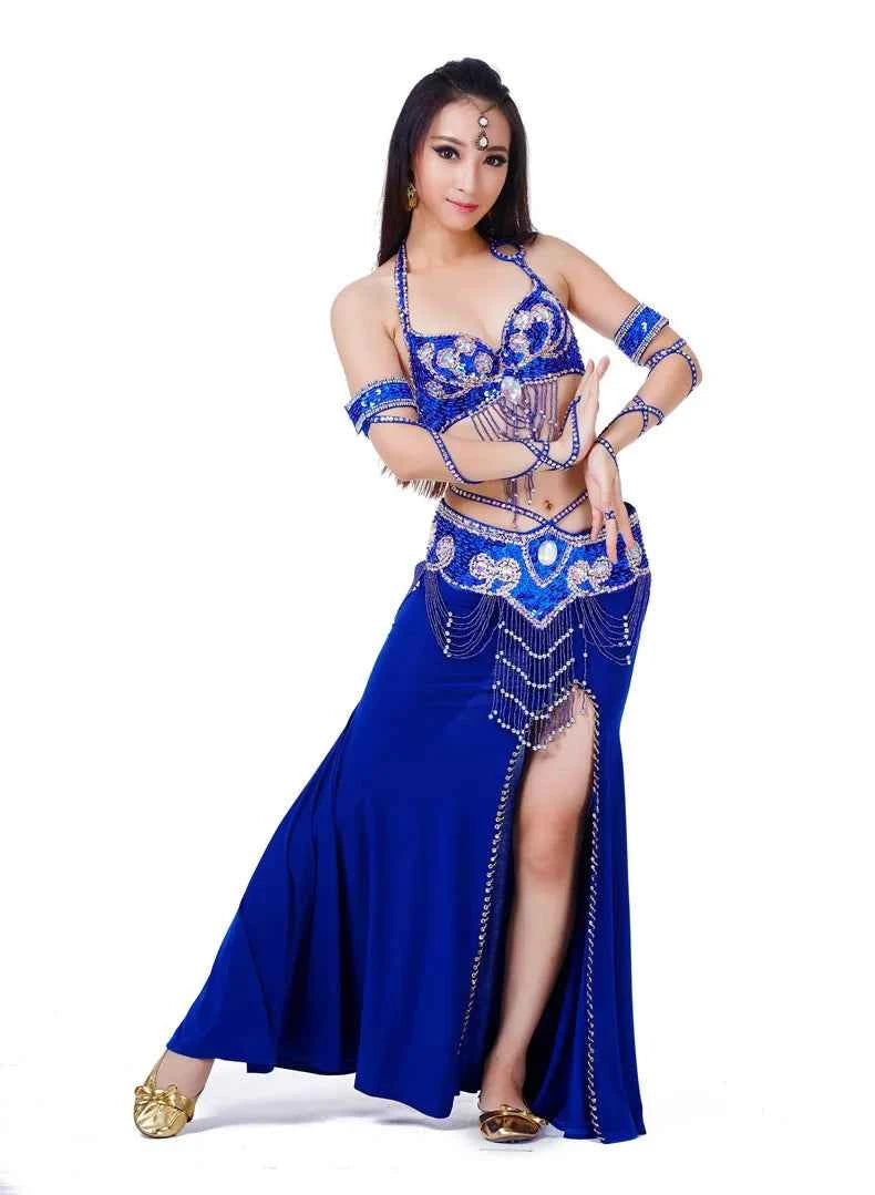 Hot Selling Ladies Beaded Sequins Belly Dance Accessories Belts + Bra Samba Costume Club Bra