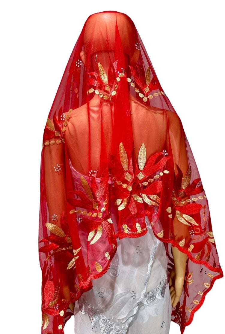 on sale 2025 New African Net Hijab Scarf For Muslim Women African Dubai Islam Headscarf Embroidery Shawls voile - AMULET RING STORE