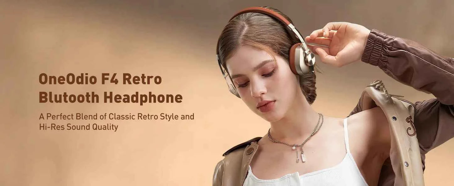OneOdio F4 Wireless Headphones dual-device connection Vintage Headphones 50H Playtime